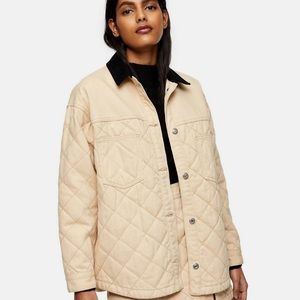 TopShop Beige Quilted Denim Jacket Sz 10 Oversized